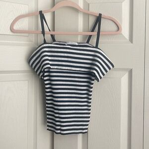 Nara Maglie women's striped off shoulder crop top layered strap Italy.  CON K